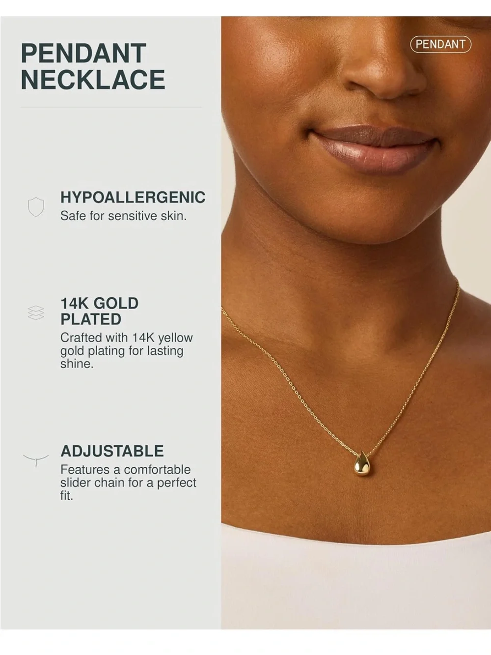 Gold Teardrop Pendant Necklace